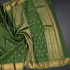 Parrot Green Thread Checked Silk Saree With Zari Buttas And Zari Border