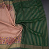 Light Peach Plain Silk Saree And Zari Border With Kalamkari Prints