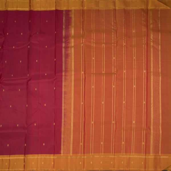 Maroon Silk Saree With Zari Buttas And Yellow Border