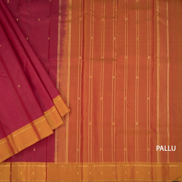 Maroon Silk Saree With Zari Buttas And Yellow Border