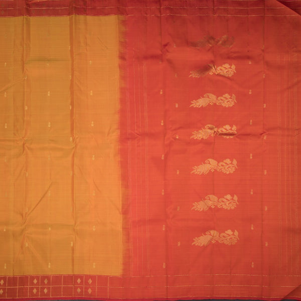 Mango Yellow Silk Saree With Zari Buttas And Zari Checked Border