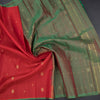 Red Borderless Silk Saree With Floral Zari Buttas 02