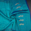 Peacock Blue Silk Saree With Zari Buttas And Zari Checked Border