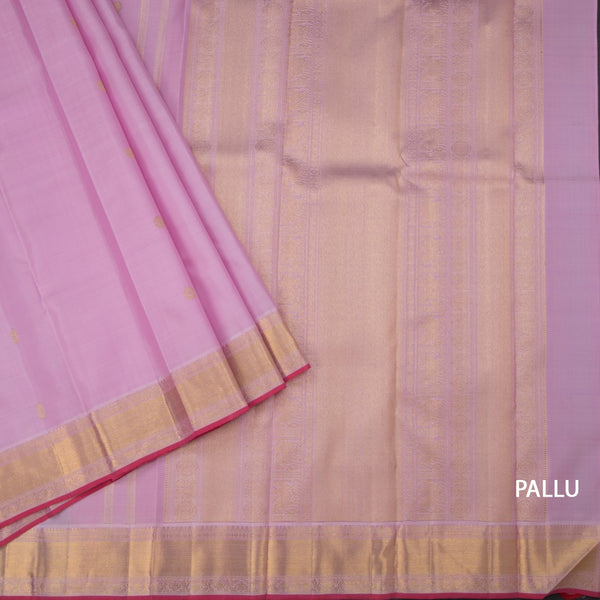 Light Pink Silk Saree With Chakra Buttas And Gold Zari Border