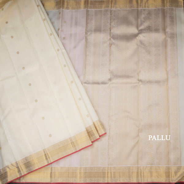 Cream Silk Saree With Chakra Buttas And Rettapet Border
