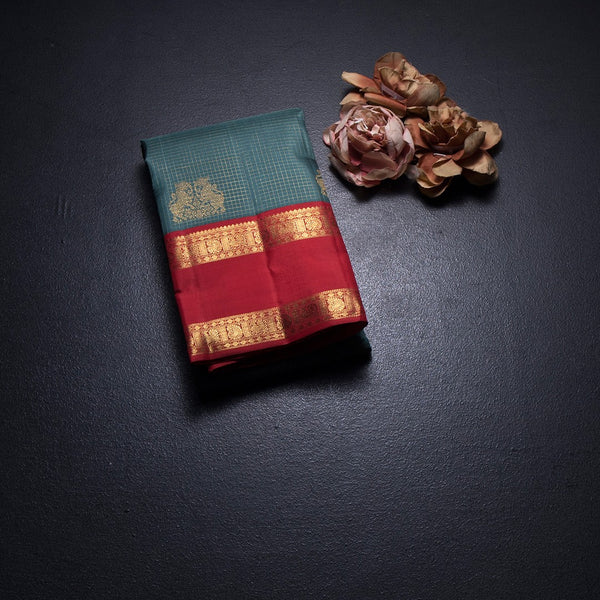 Sage Green Vairaoosi Silk Saree With Yazhi Design And Rettapet Border