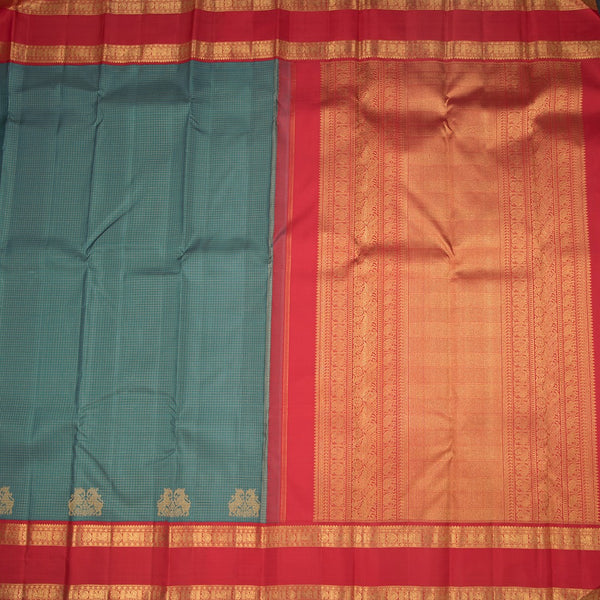 Sage Green Vairaoosi Silk Saree With Yazhi Design And Rettapet Border