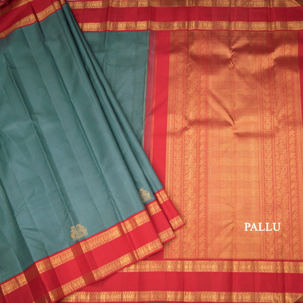 Sage Green Vairaoosi Silk Saree With Yazhi Design And Rettapet Border