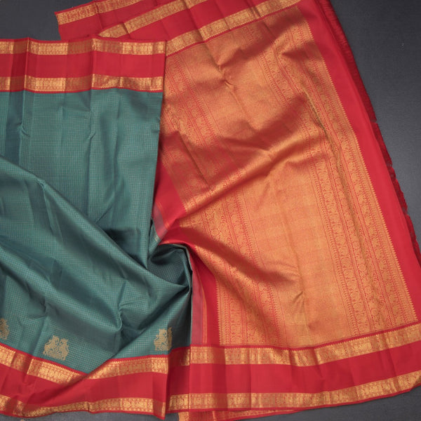 Sage Green Vairaoosi Silk Saree With Yazhi Design And Rettapet Border
