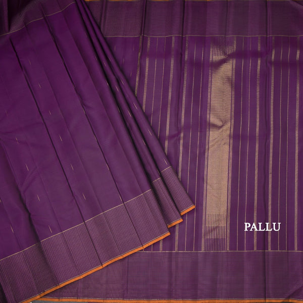Purple Silk Saree With Malli Moggu Design And Checked Border