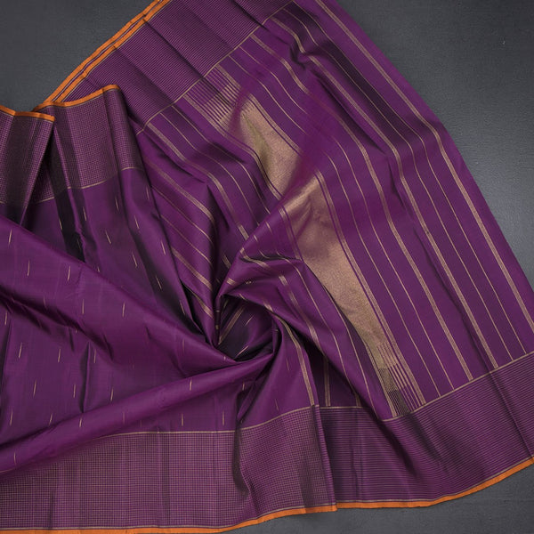 Purple Silk Saree With Malli Moggu Design And Checked Border