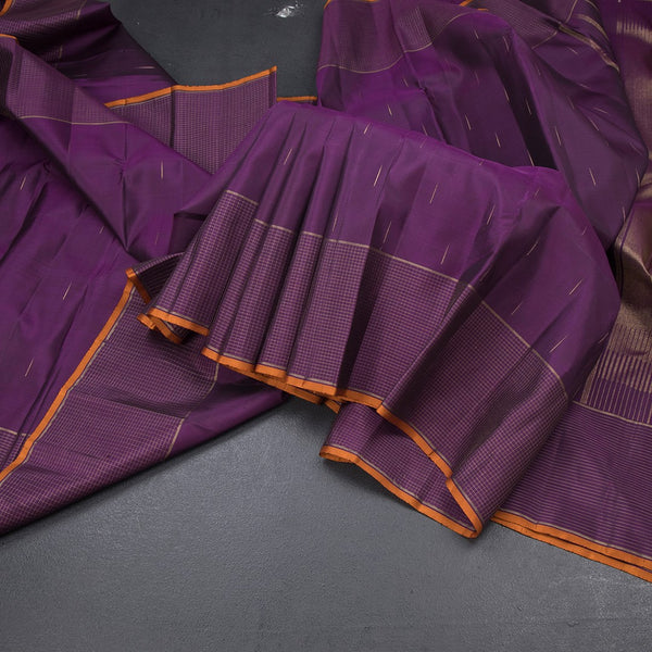 Purple Silk Saree With Malli Moggu Design And Checked Border