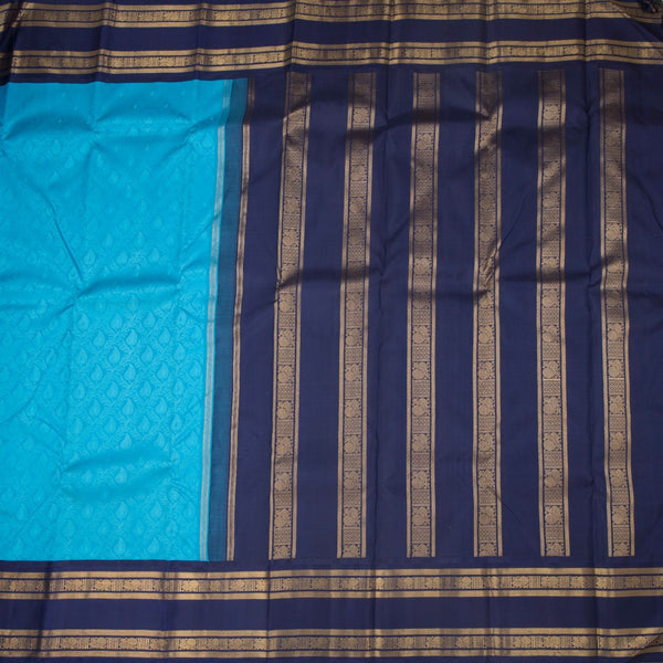 Blue Brocade Thread Work Silk Saree And Rettapet Border