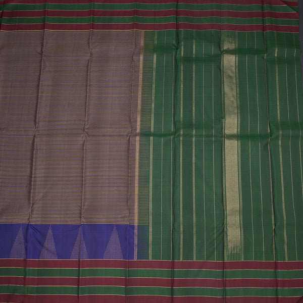 Multi Colour Stripes Silk Saree And Two Colour Border With Temple Design