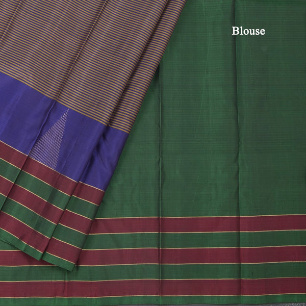 Multi Colour Stripes Silk Saree And Two Colour Border With Temple Design