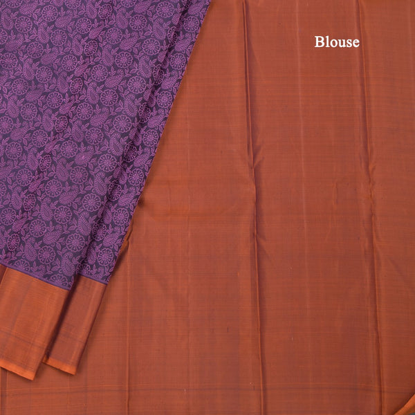 Dark Purple Thread Work Silk Saree And Temple Design On Border