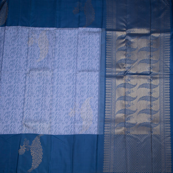 Ice Blue Thread Work Silk Saree With Leaf Design