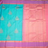Turquoise Blue Silk Saree With Peacock Design And Thread Border
