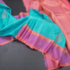 Turquoise Blue Silk Saree With Peacock Design And Thread Border