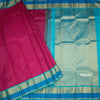 Dark Hot Pink Silk Saree With Stripes Design And Gold Zari With Thread Border