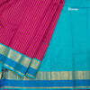 Dark Hot Pink Silk Saree With Stripes Design And Gold Zari With Thread Border