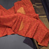 Brick Red Borderless Thread Work Saree And Contrast Pallu