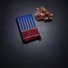 Dark Blue Silk Saree With Peacock Buttas And Maroon Border