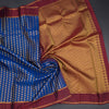 Dark Blue Silk Saree With Peacock Buttas And Maroon Border