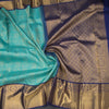Turquoise Blue Brocade Silk Saree And Gold Zari Border