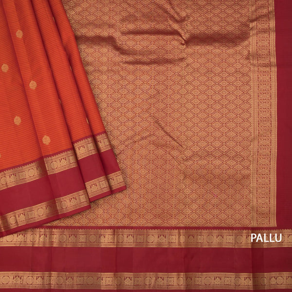 Orange Silk Saree With Stripes Design And Rettapet Border