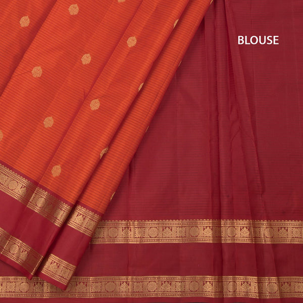 Orange Silk Saree With Stripes Design And Rettapet Border