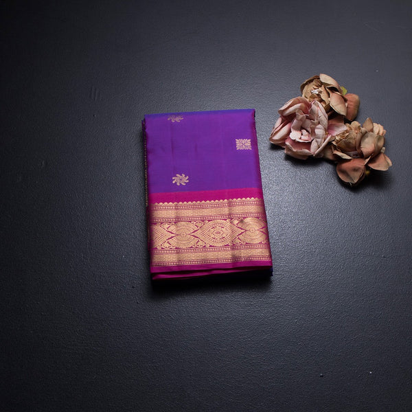 Purple Silk Saree With Zari Buttas And Gold Zari Border