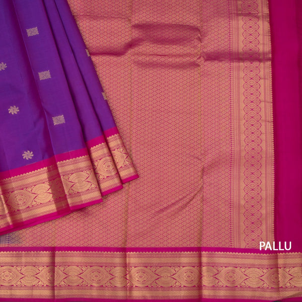 Purple Silk Saree With Zari Buttas And Gold Zari Border