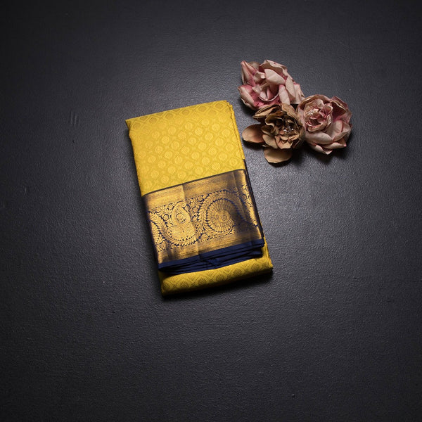 KSSMLSR42077-1-Yellow-Brocade-Silk-Saree-And-Navy-Blue-Zari-Border-fold