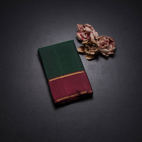 KSSMLSR42080-1-Bottle-Green-Plain-Silk-Saree-And-Maroon-Border-fold