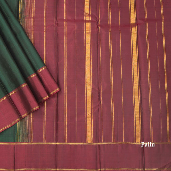 KSSMLSR42080-3-Bottle-Green-Plain-Silk-Saree-And-Maroon-Border-pallu
