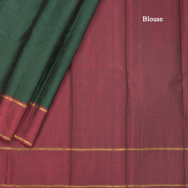 KSSMLSR42080-4-Bottle-Green-Plain-Silk-Saree-And-Maroon-Border-blouse