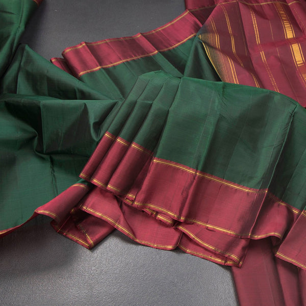 KSSMLSR42080-Bottle-Green-Plain-Silk-Saree-And-Maroon-Border-main