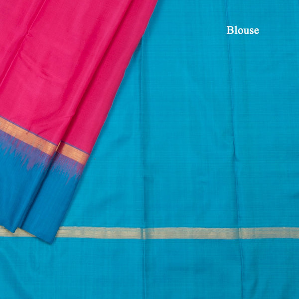 KSSMLSR42081-4-Hot-Pink-Plain-Silk-Saree-And-Blue-Border-blouse