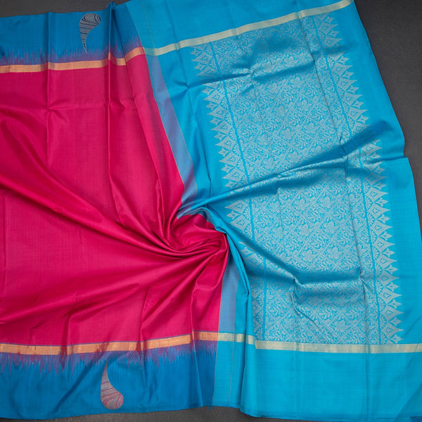 KSSMLSR42081-5-Hot-Pink-Plain-Silk-Saree-And-Blue-Border-crush