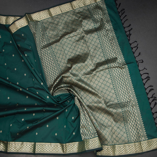 KSSMLSR42085-5-Semi-Silk-Dark-Green-Saree-With-Zari-Buttas-crush