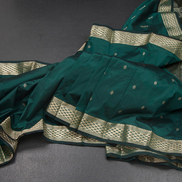 KSSMLSR42085-Semi-Silk-Dark-Green-Saree-With-Zari-Buttas-main