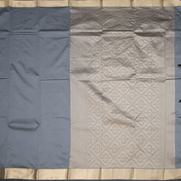 KSSMLSR42088-2-Semi-Silk-Grey-Plain-Saree-And-Zari-Border-full-veiw