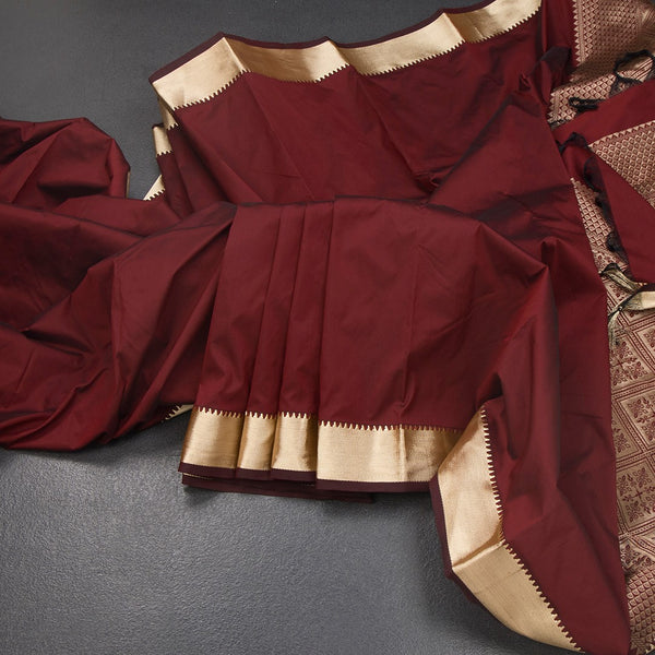 KSSMLSR42109-Semi-Silk-Plain-Maroon-Saree-And-Zari-Border-main