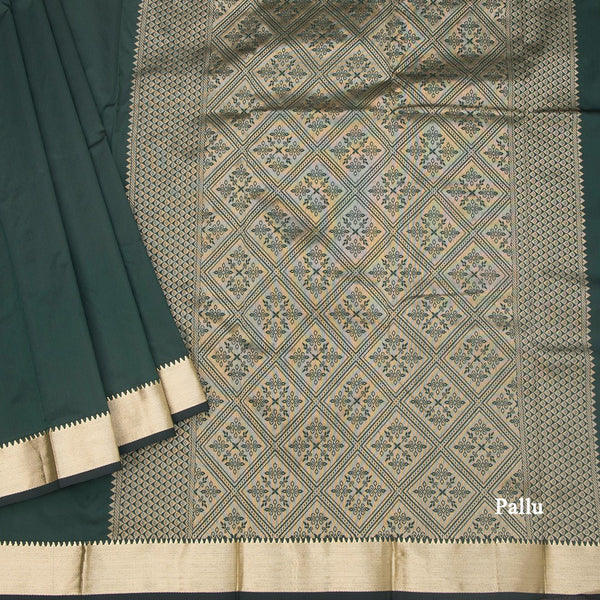 KSSMLSR42110-3-Semi-Silk-Plain-Dark-Green-Saree-And-Zari-Border-pallu