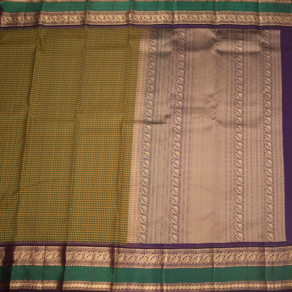 KSSMLSR42235-2-Multi-Colour-Checked-Silk-Saree-And-Zari-With-Thread-Temple-Border-full-veiw