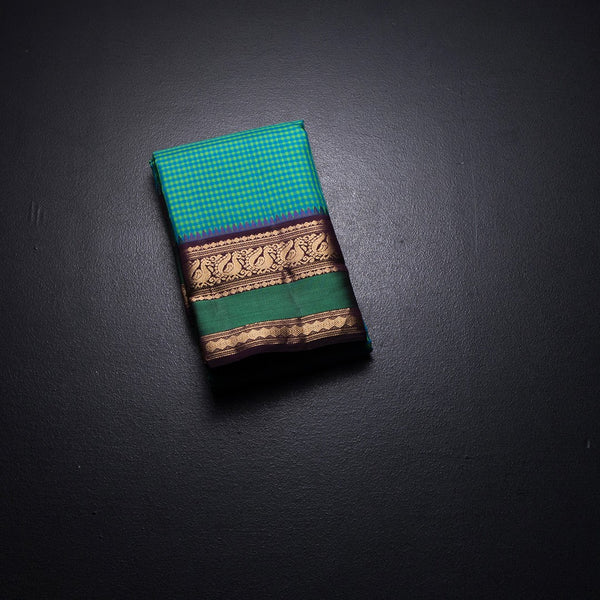 KSSMLSR42236-1-Multi-Colour-Checked-Silk-Saree-And-Zari-With-Thread-Temple-Border-02-fold
