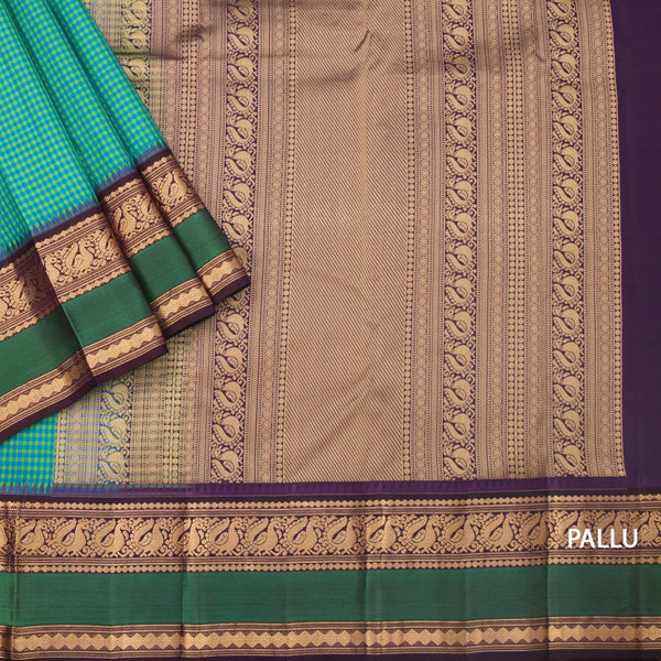 KSSMLSR42236-3-Multi-Colour-Checked-Silk-Saree-And-Zari-With-Thread-Temple-Border-02-pallu