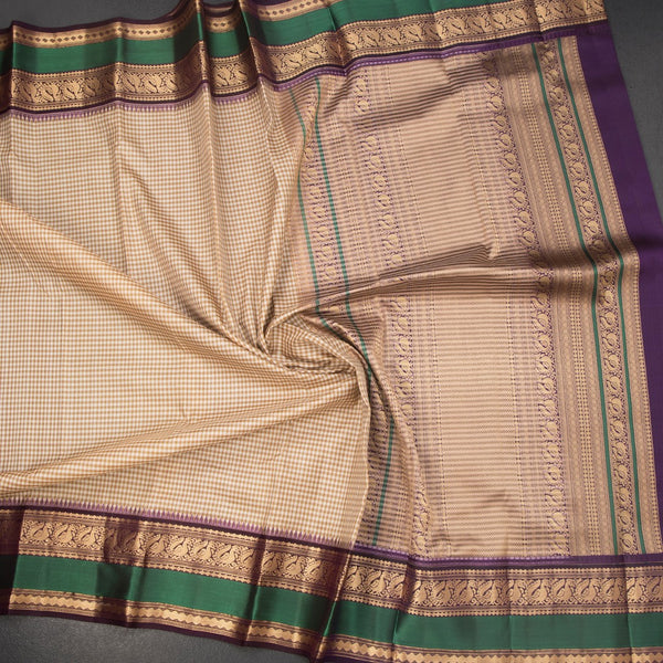 KSSMLSR42237-5-Multi-Colour-Checked-Silk-Saree-And-Zari-With-Thread-Temple-Border-03-crush