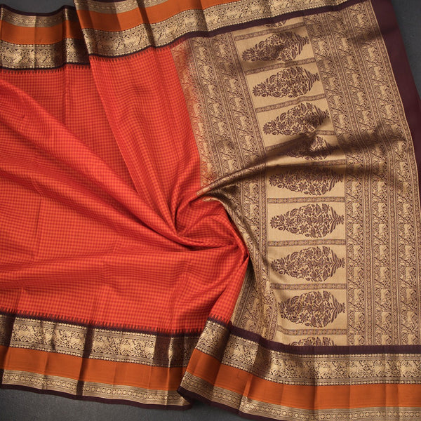 KSSMLSR42238-5-Multi-Colour-Checked-Silk-Saree-And-Zari-With-Thread-Temple-Border-04-crush